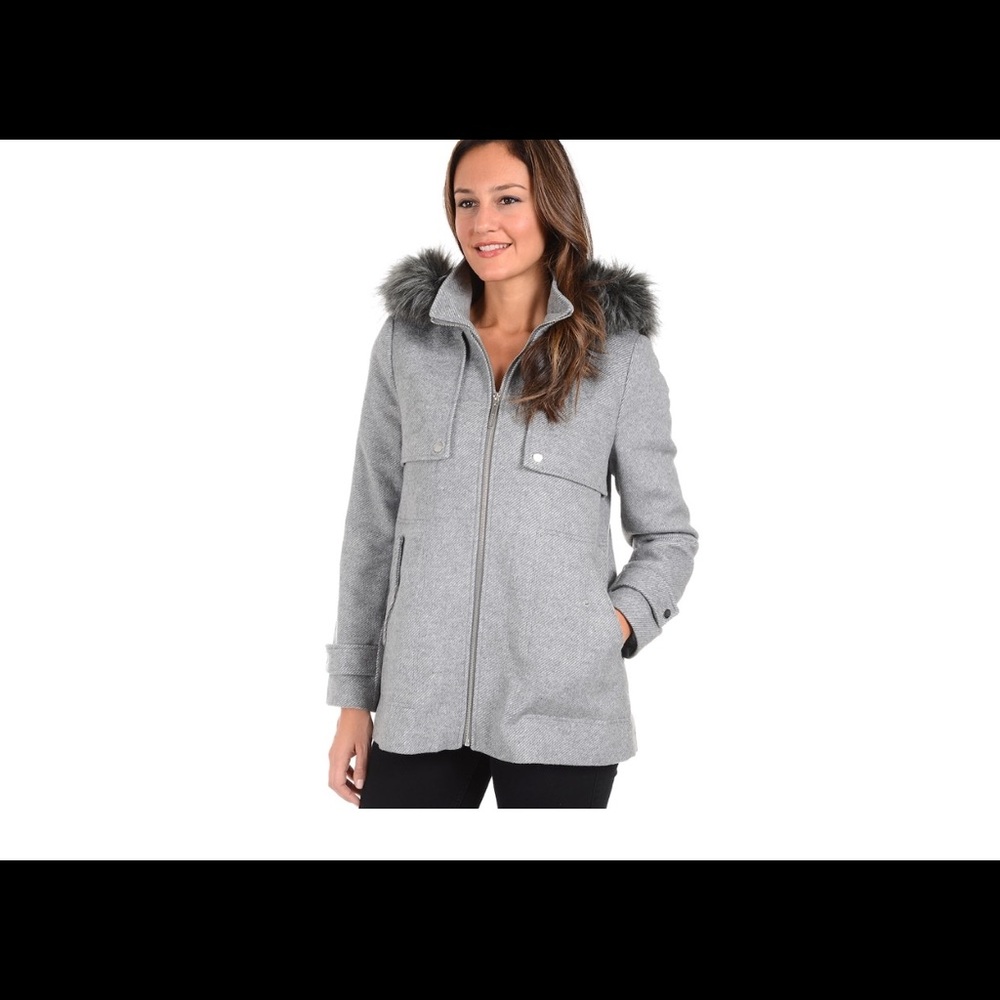 Women's Kensie Faux-Fur Hooded Tweed Jacket GRAY - Picture 1 of 4